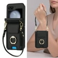 thumbnail image 2 of Compatible with Samsung Galaxy Z Flip 5 Wallet Phone Case,With Finger Ring Holder,Lanyard&Shoulder Strap,Back Card Slots,PU Leather Shockproof Rugged Crossbody Phone Case,Black, 2 of 8