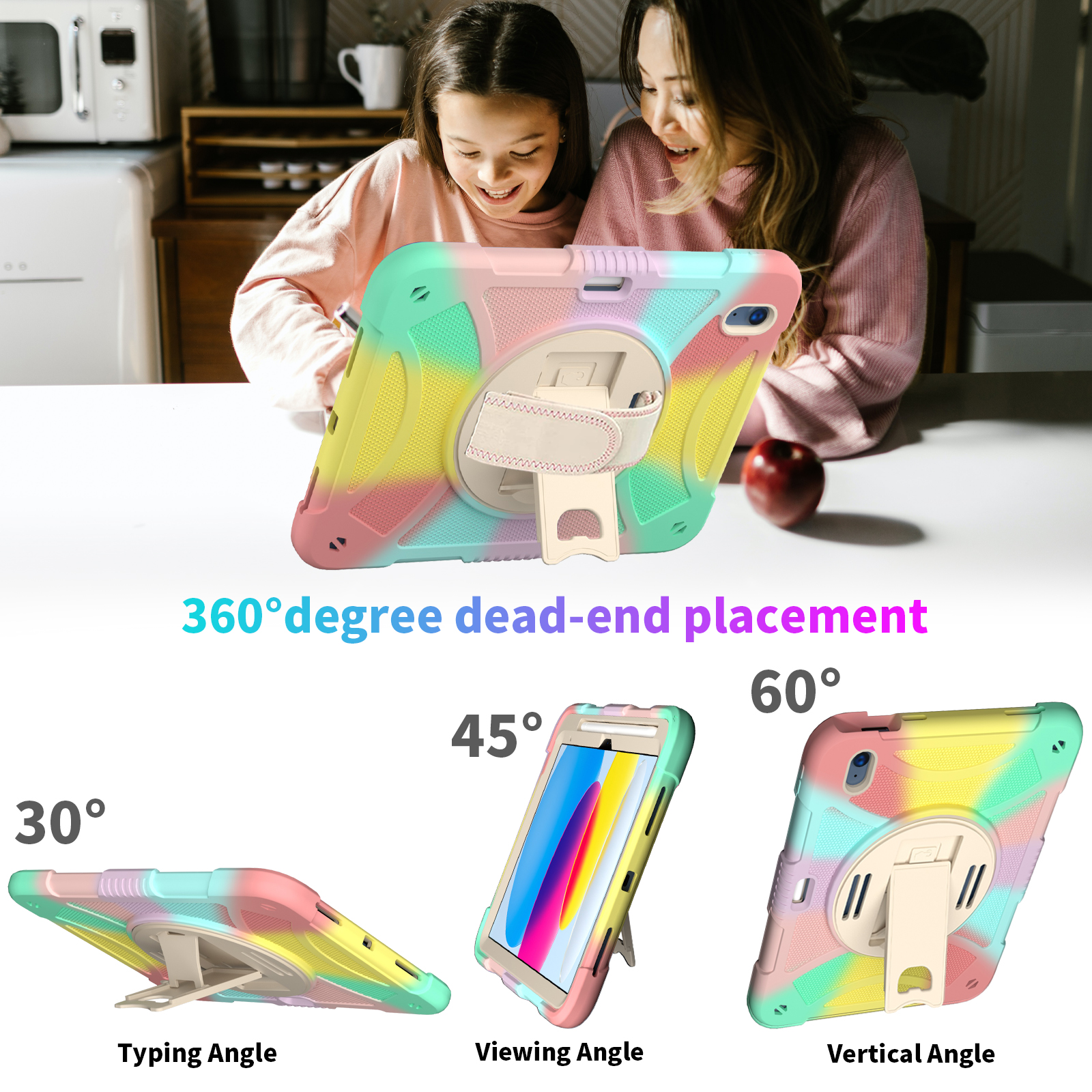 kids Case for iPad (A16) 11th Generation 11 Inch (2025), iPad 10th Generation 10.9 Inch (2022) Case, Military Grade Drop Protection with Hand/Shoulder Strap Rotating Stand Pencil Holder, A