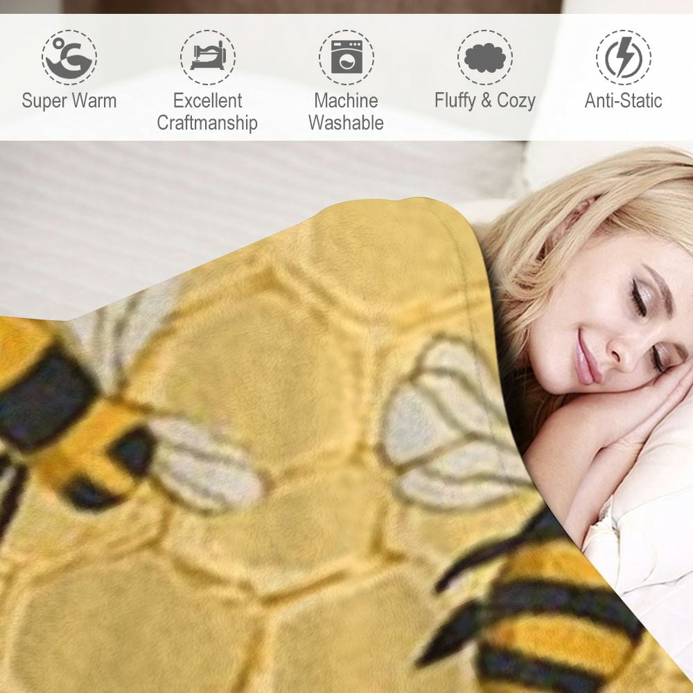 BCIIG Funny Bees Honey Yellow Bumblebee Beehive Throw Blanket Flannel Fleece Autumn Lightweight Soft Fuzzy Cozy Couch Bed Blanket Fall Decor Thanksgiving Gifts Kids Adult  60x80in
