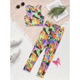 thumbnail image 4 of Kid Girls Activewear Dazzling Graffiti Tank Tops & Matching Pants Set 2Pcs Clothing From 7-14Y Spring Summer Casual Outdoor Activities, 4 of 9