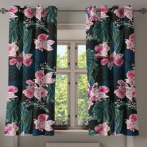 Ambesonne Tropical Vibes Grommet Curtain, Dreamy Dark Jungle, 50"x60", Pale Pink Hunter Green