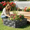 thumbnail image 5 of Elapind Imitation Stone Garden Fence, Faux Stone Retaining Wall Look Garden Bricks Border with Ground Stakes, 17.7 X 11.6 in Plastic Edging Blocks for Flower Beds, Lawn, Mulch,Wine, 5 of 7
