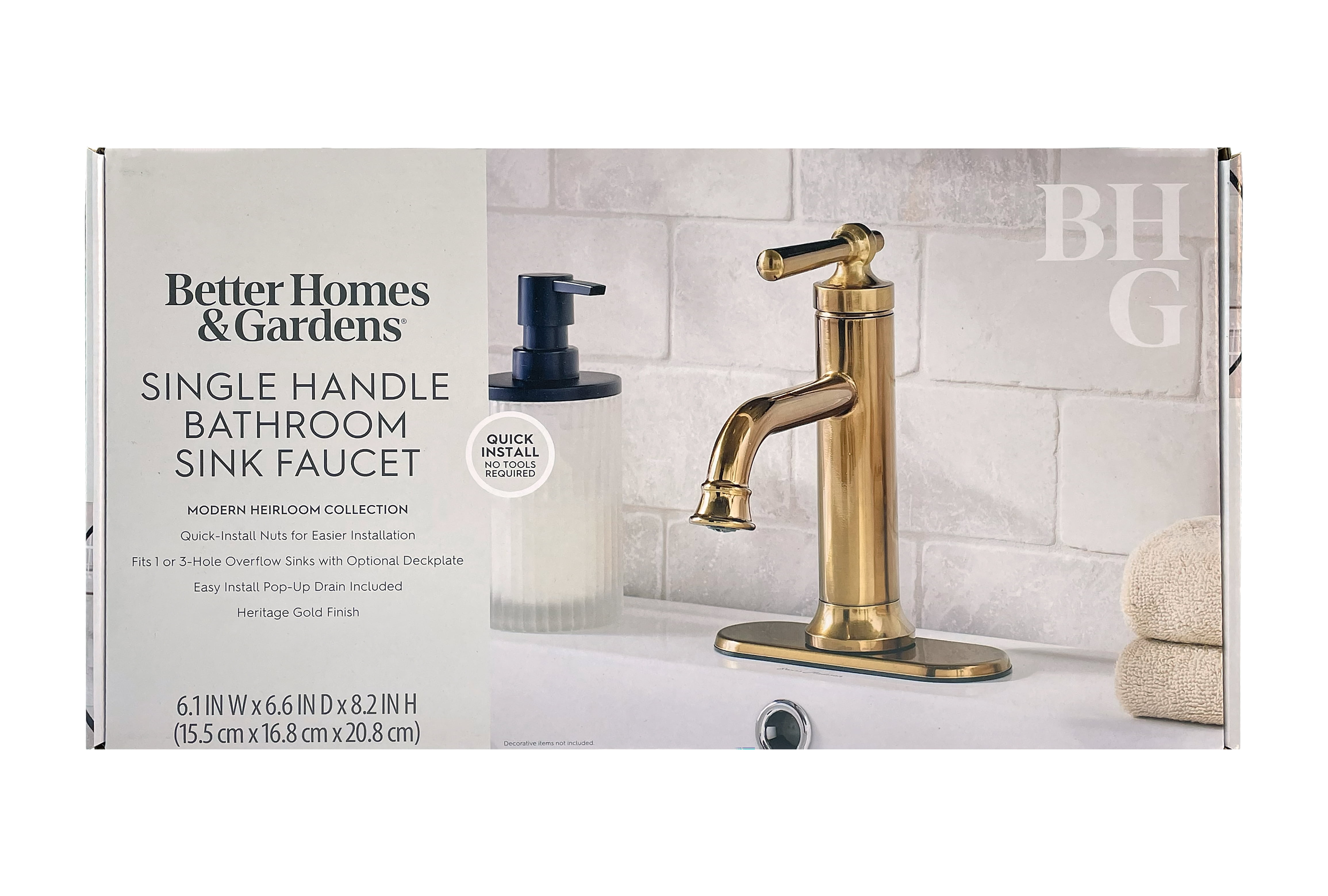 Better Homes & Gardens Modern Heirloom Single Handle Bathroom Faucet in Heritage Gold