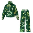 thumbnail image 7 of Renewold Womens Tracksuit 2 PCS Set Long Sleeve Cowl Neck Top and Drawstring Straight Leg Pants Lightweight Trendy Casual Outfits for St. Patrick's Day, Green Clover Gold Coin Print, XS, 7 of 7