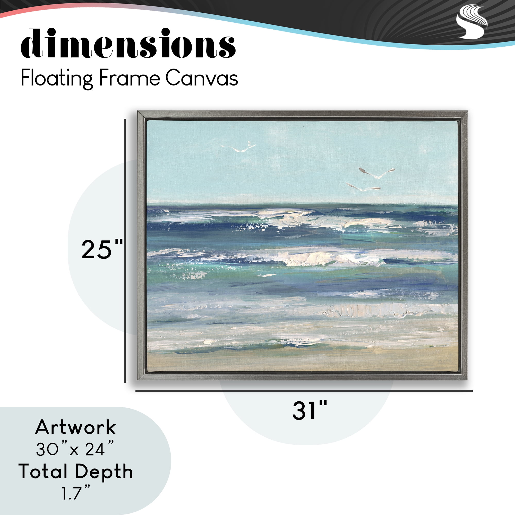 Stupell Industries Seagulls over Rolling Waves Gray Framed Floater Canvas Wall Art, design by Sally Swatland