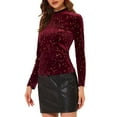 thumbnail image 4 of INSPIRE CHIC Women's Star Print Round Neck Long Sleeve Velvet Blouses XS Burgundy, 4 of 6