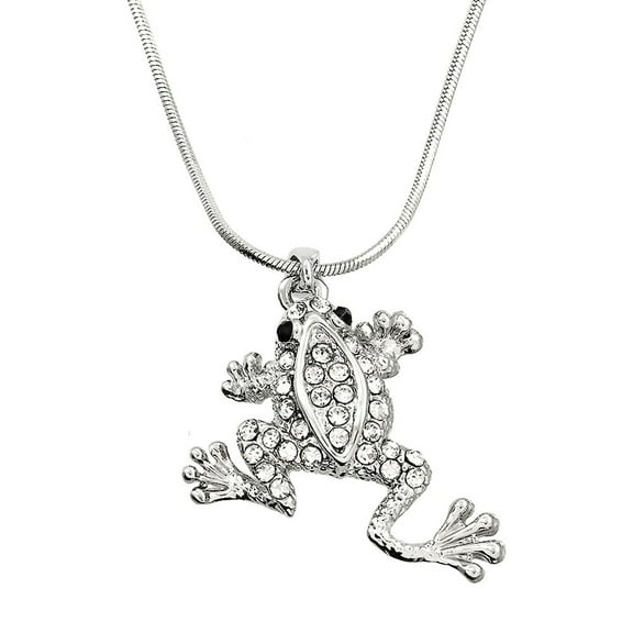 Frog Pendant Necklace Rhinestone Crystal Rhodium High Polished J0050-CR