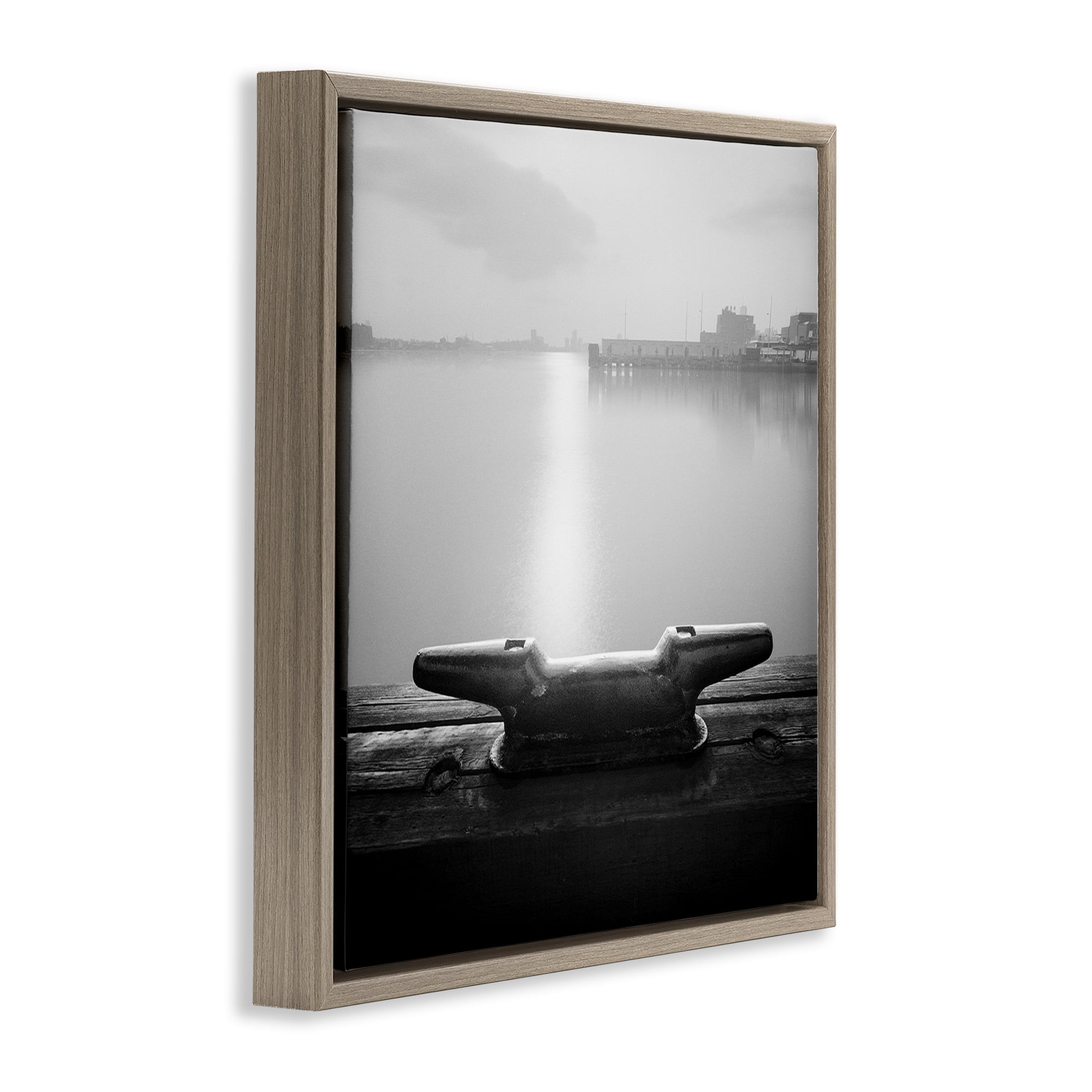 Stupell Industries Dockside Boat View Coastal Photography Brown Floater Framed Canvas Art Print Wall Art, 18 x 18