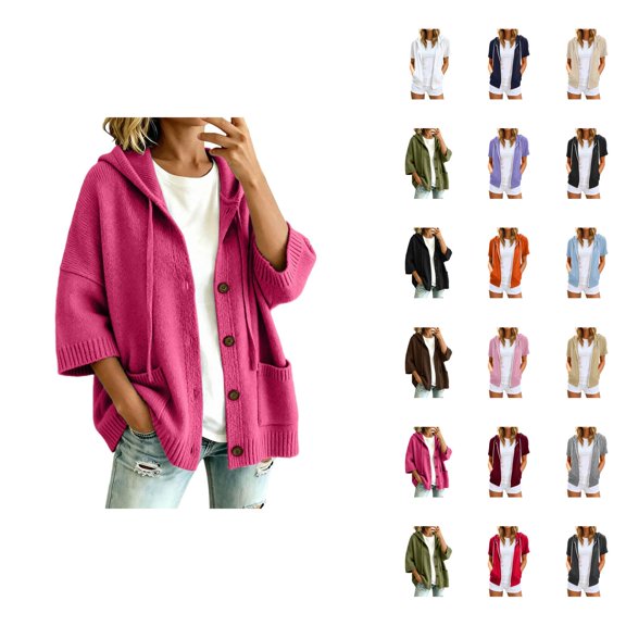 Cardigan Hoodie For With Button Front Lightweight Autumn Winter Sweatshirt Jacket With Hood And Pocket Details