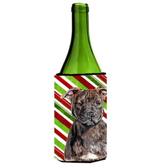 Staffordshire Bull Terrier Staffie Candy Cane Christmas Wine bottle sleeve Hugger 24 Oz.