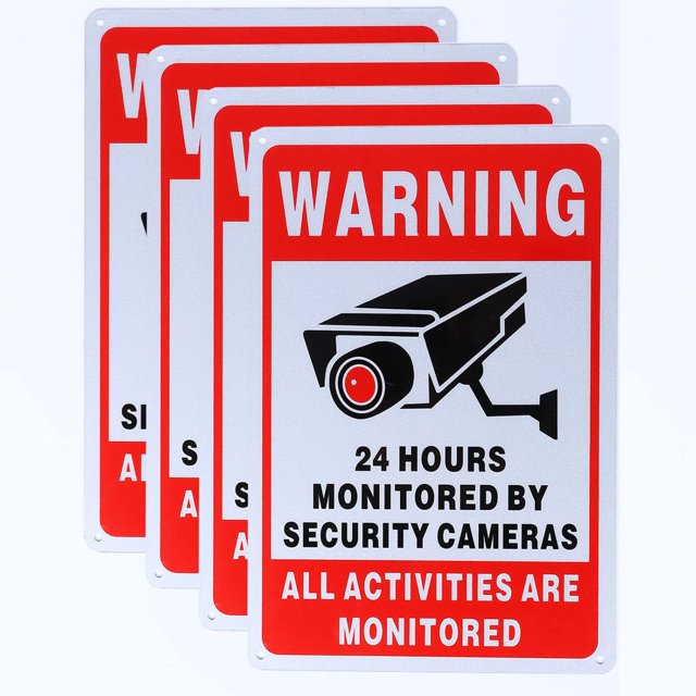 CHL-24 Heures Panneau de Surveillance Vidéo, Lot de 4 Panneaux Propriété Privée Défense d'Entrer, Panneau d'Avertissement Réfléchissant en Métal Aluminium Étanche 10x7 pour Maison, Entreprise, Allée, CCTV
