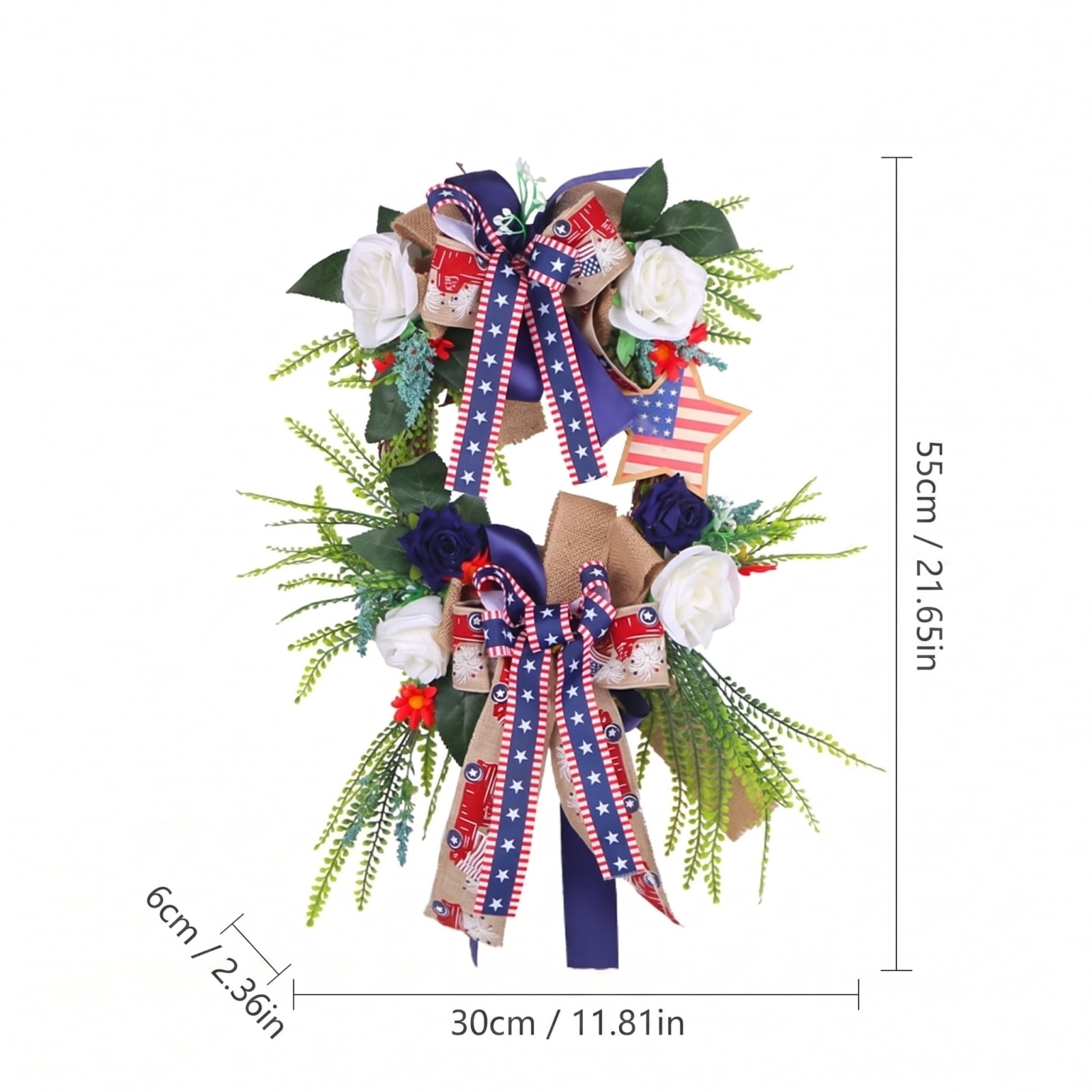 2026 Patriotic Wreath for Front Door, Simulation Flower Circle Door Hanging Wreath Double Bow Craft for Independence Day Courtyard Party Wall Decor