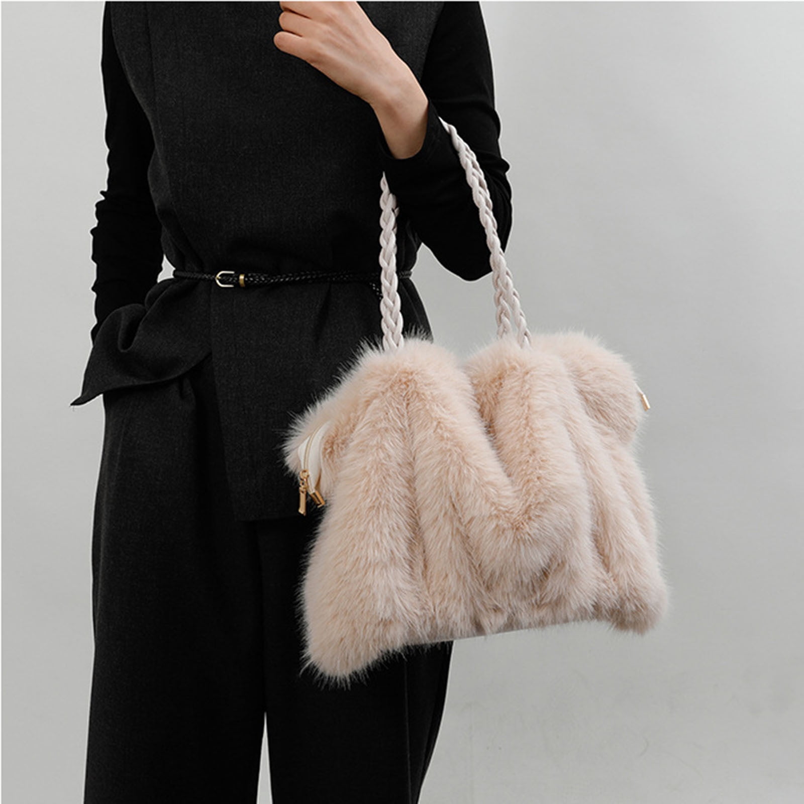 CHUMUD Furry Purse Winter Fluffy Bags for Women Fuzzy Tote Bag Handbags Faux Fur Bag Fluffy Shoulder Crossbody Bag