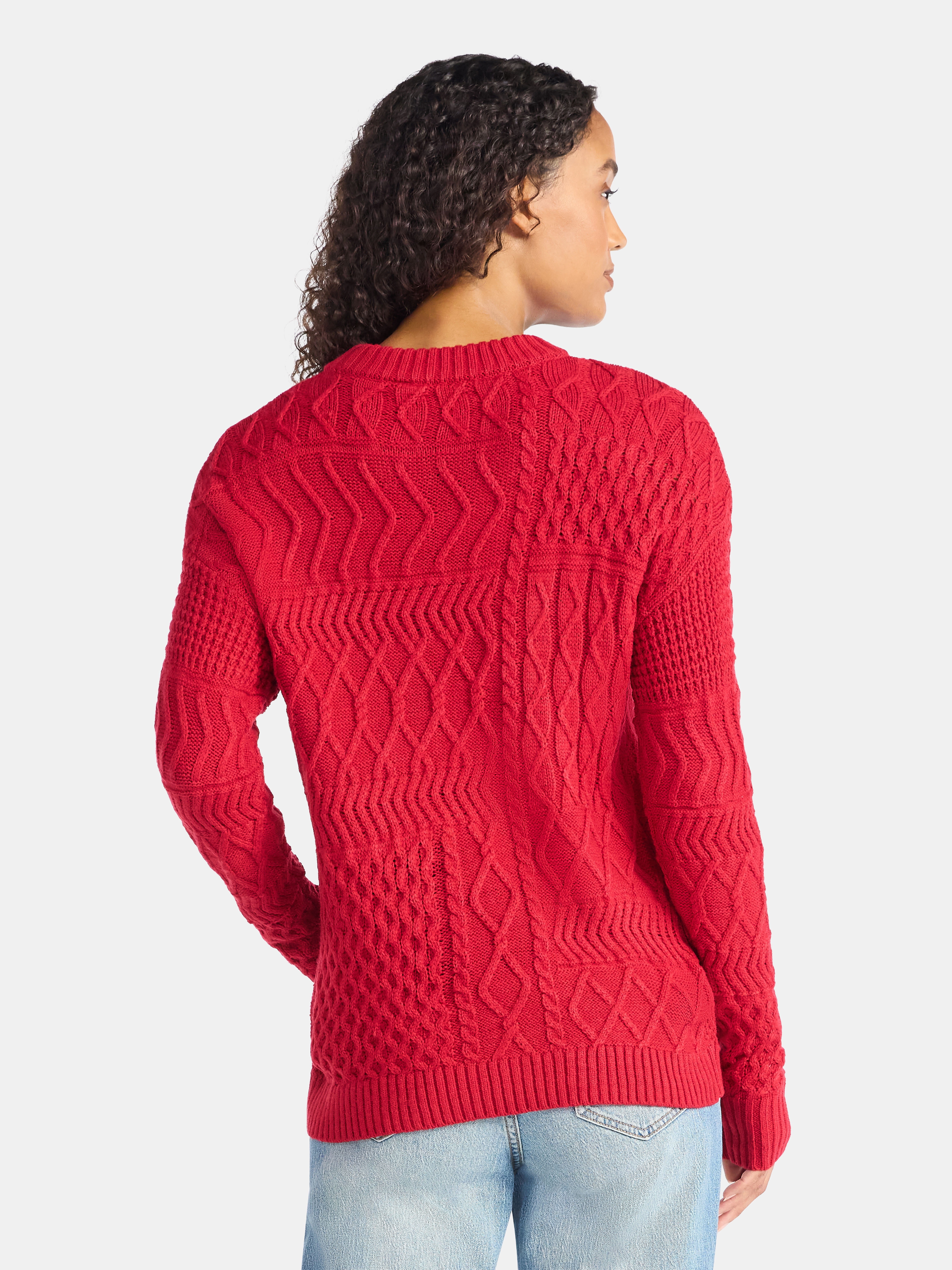 Time and Tru Women’s and Women’s Plus Mixed Stitch Sweater, Midweight, Sizes XS-4X