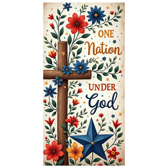 Floral Design Cross Christian Patriotism Banner Symbolic Elements Festival Decoration for Religious Event Indoor Display Church Decor