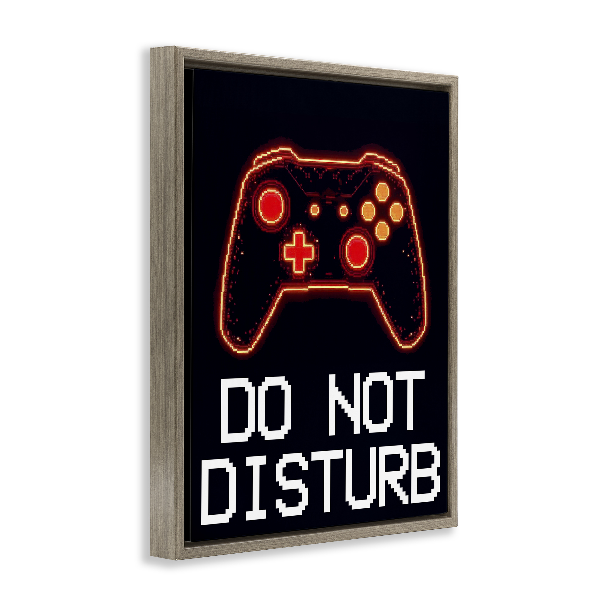Do Not Disturb Neon Control Brown Framed Floater Canvas Wall Art, design by Kim Allen