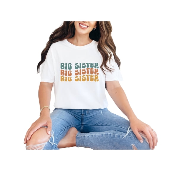 Big Sister, Name for Older Sisters or Girl Siblings, Groovy Retro Wavy Text , White Comfort Colors T-Shirt, Small
