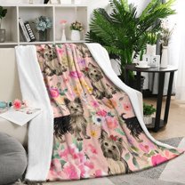 Yorkie Dog and Flower Florals Blanket,Comfortable Soft Flannel Throw Blanket,All Season,Warm Lightweight Blankets for Sofa Bed Couch Living Room Chair,50"x60"(130x150cm)