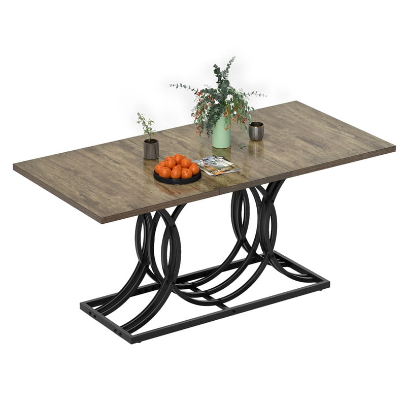 Uforic 63" Dining Table for 4-6 People, Modren Kitchen Table with Metal Leg , Rectangular Dinner Table, Gray