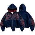 thumbnail image 2 of Men's Y2k Goth Graphic Zip Up Hoodies Long Sleeve Grunge Punk Graphic Print Streetwear Oversized Hooded Sweatshirt With Pocket W002-Dark Blue M, 2 of 7