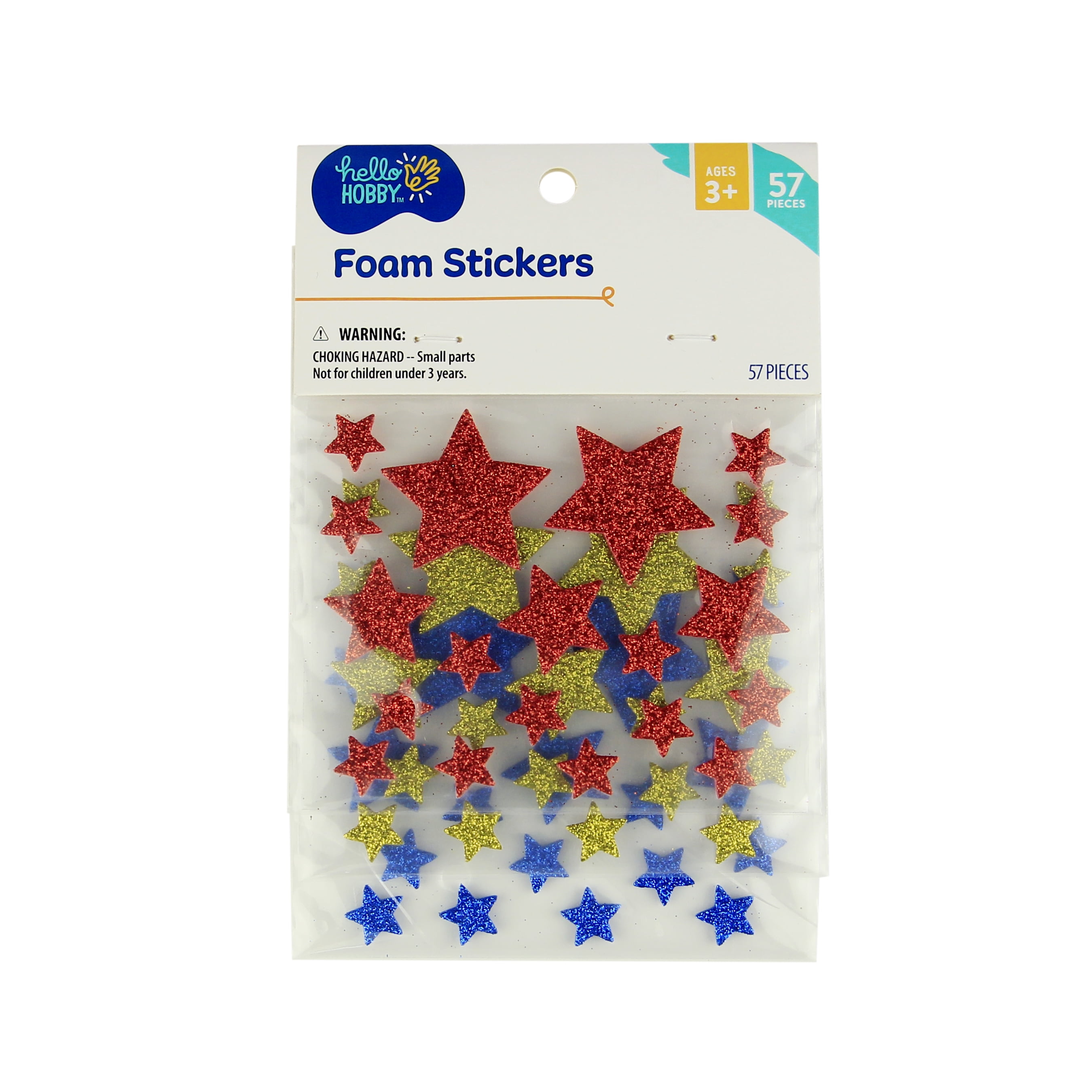 Hello Hobby Multicolor Foam Glitter Star Stickers, 57 Piece 4.5 x 0.28 x 6.75