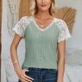 thumbnail image 2 of Raeneomay Cap Sleeve Tops for Women Versatile and Comfortable V-Neck Short Sleeved Lace Patchwork Top, 2 of 6