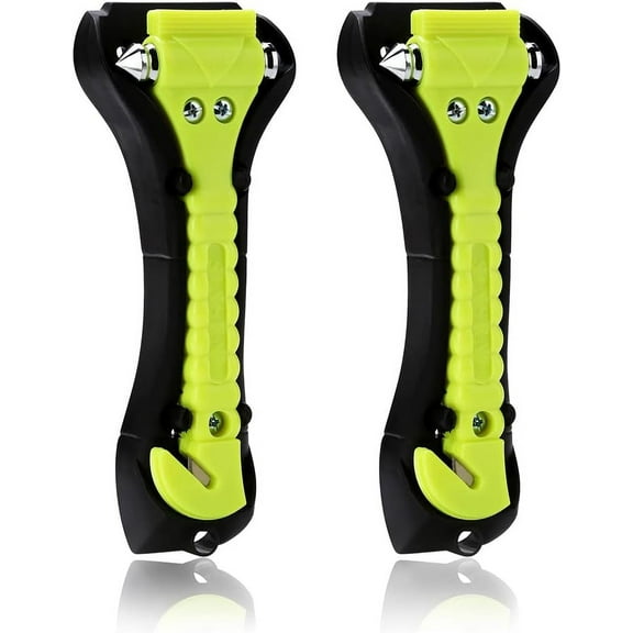 Car Safety Hammer, Window Glass Hammer Breaker and Seatbelt Cutter, Emergency Automotive Escape Tool, 2-in-1 for Family Rescue, Glow in Dark, Set of 2 (S-02)