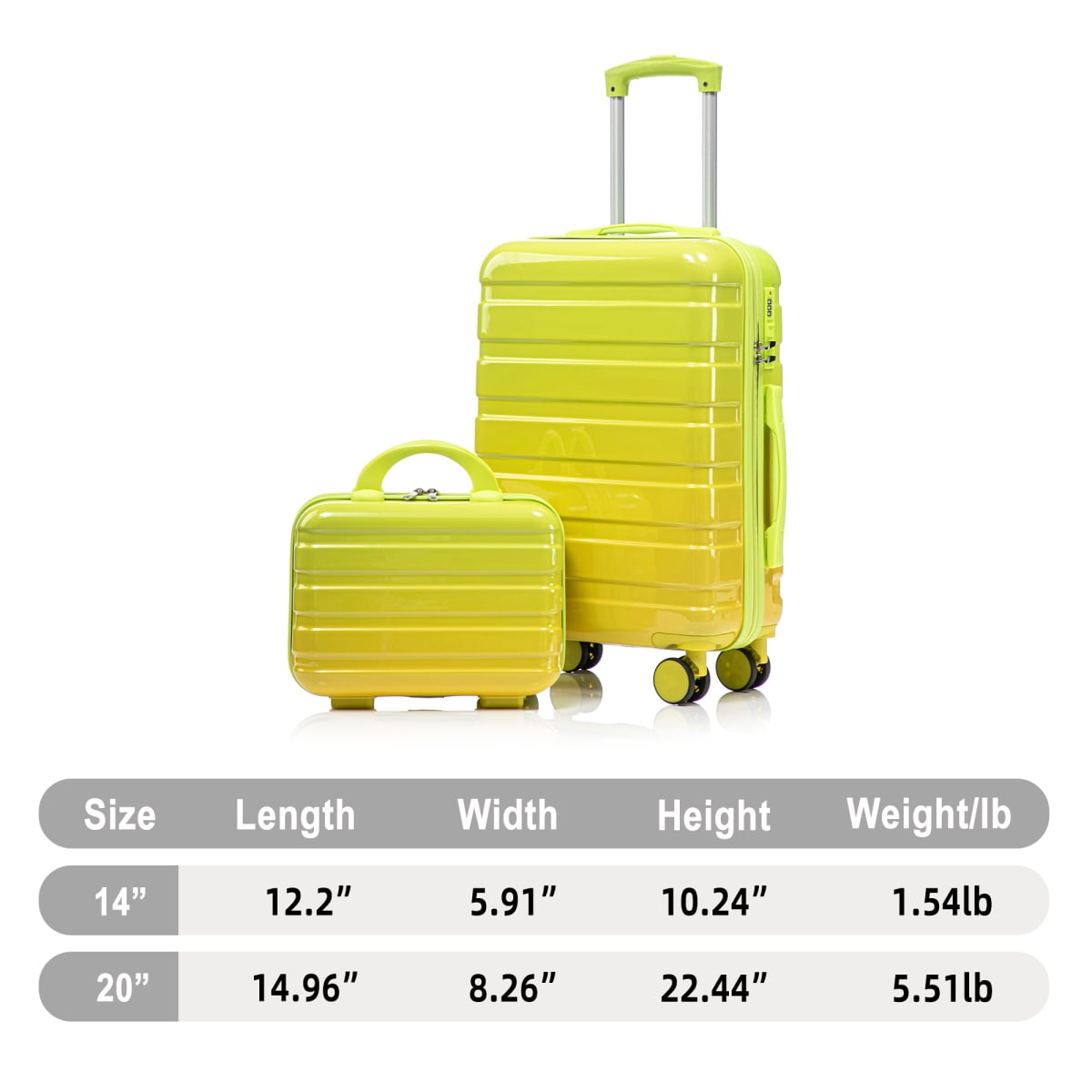 14"/20" 2 pcs/set Carry on Luggage with Spinner Wheels, Hardshell Suitcases with Gradient Color and Combination Lock, Checked Luggage for Travel Men and Women