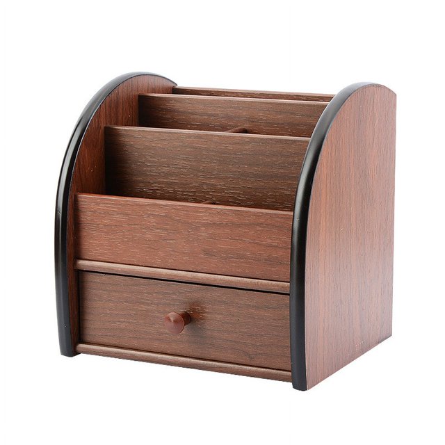 Organizador de almacenamiento con control remoto con cajón Organizador de papelería de oficina de madera Portalápices Organizador diario