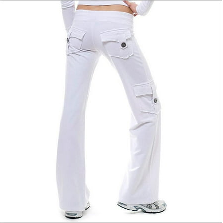 Women's Stretch Pants Patch Pocket Button Casual Pants Slightly Flared ...