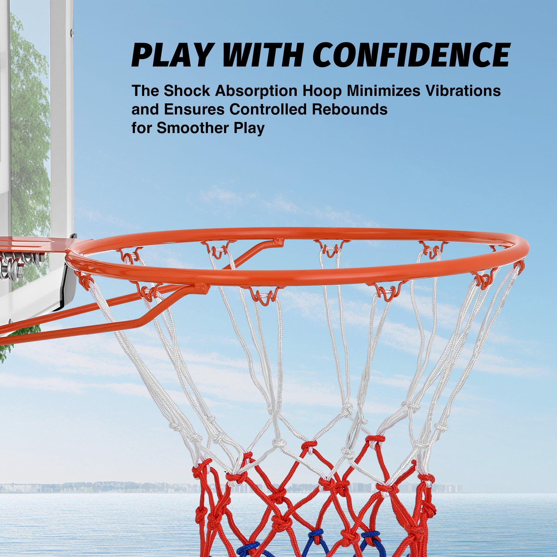 Zelus 4.9ft - 10ft Adjustable Height 43.3"x27.6" Longevity Outdoor Portable Basketball System (Kids)