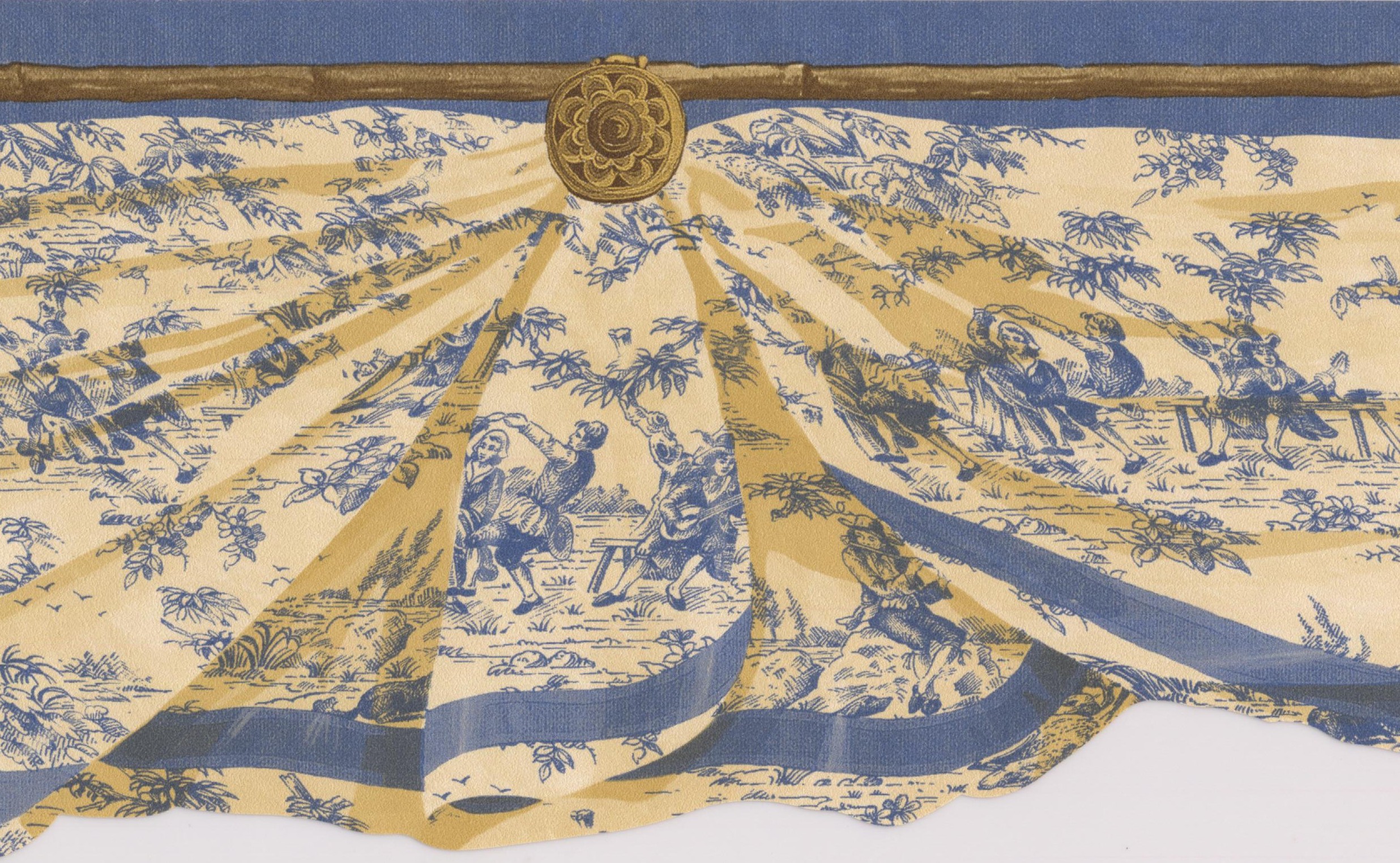 Window Valance Blue On Yellow Wallpaper Border Retro Design Roll 15 Qty