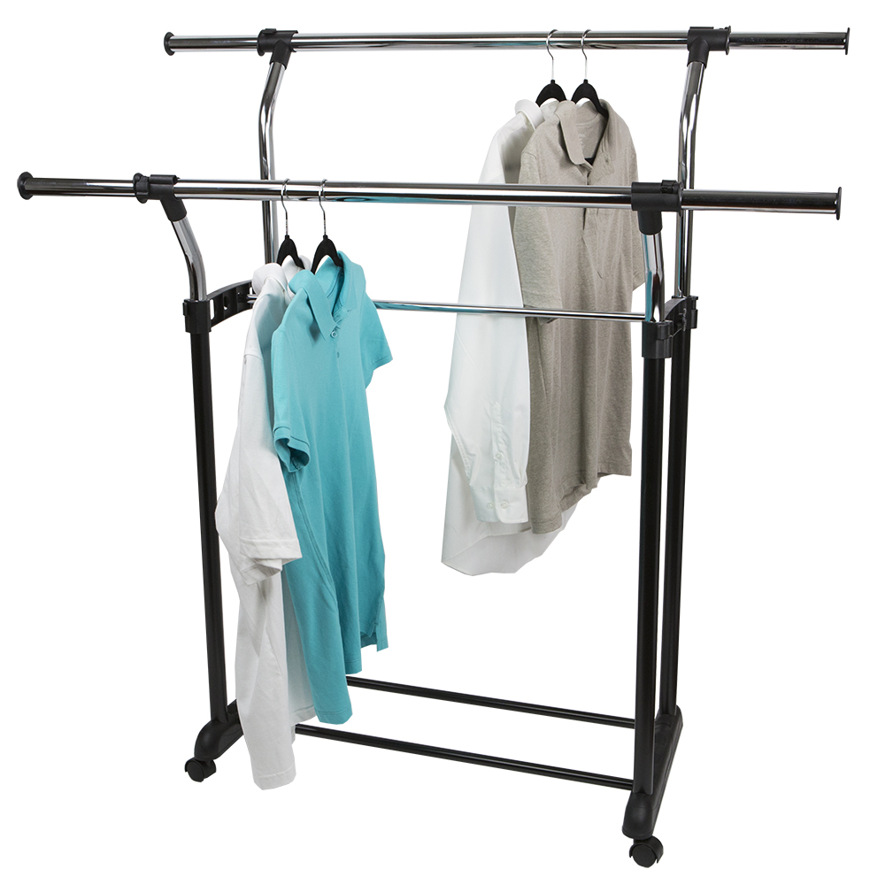 Sunbeam Chrome Plated Steel Adjustable Double Rail Garment Rack, Black