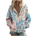thumbnail image 4 of Lopecy-Sta Women's Floral Patchwork Zip-Up Hoodie, Drop Shoulder Long Sleeve Casual Sweatshirt with Pockets for Daily Wear Blue S, 4 of 6
