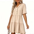 thumbnail image 5 of New Plus Size Dresses for Women Summer Fashion Solid Color Sleeve Maxi Skirt Short-Sleeved Round Neck Short Dress With Thigh Length Hem, 5 of 5