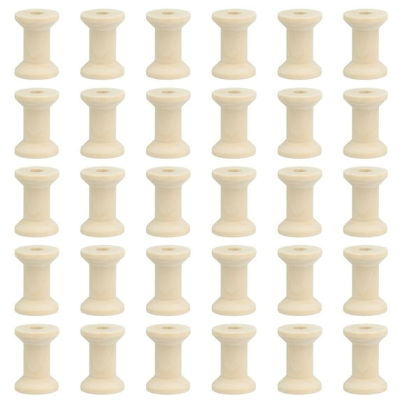 Wooden Empty Spools, Unfinished Wood Thread Spools Fit for Embroidery Sewing Machines Crafts Wire Weaving Bobbins Natural Color 1.2"x0.8"