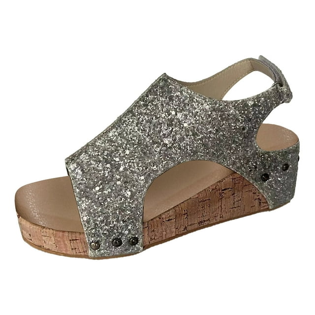 Sandales à Plateforme Compensée Slingback pour Femmes 2025 Mode à Paillettes Talons Hauts Épais Sandales Gladiateur de Robe