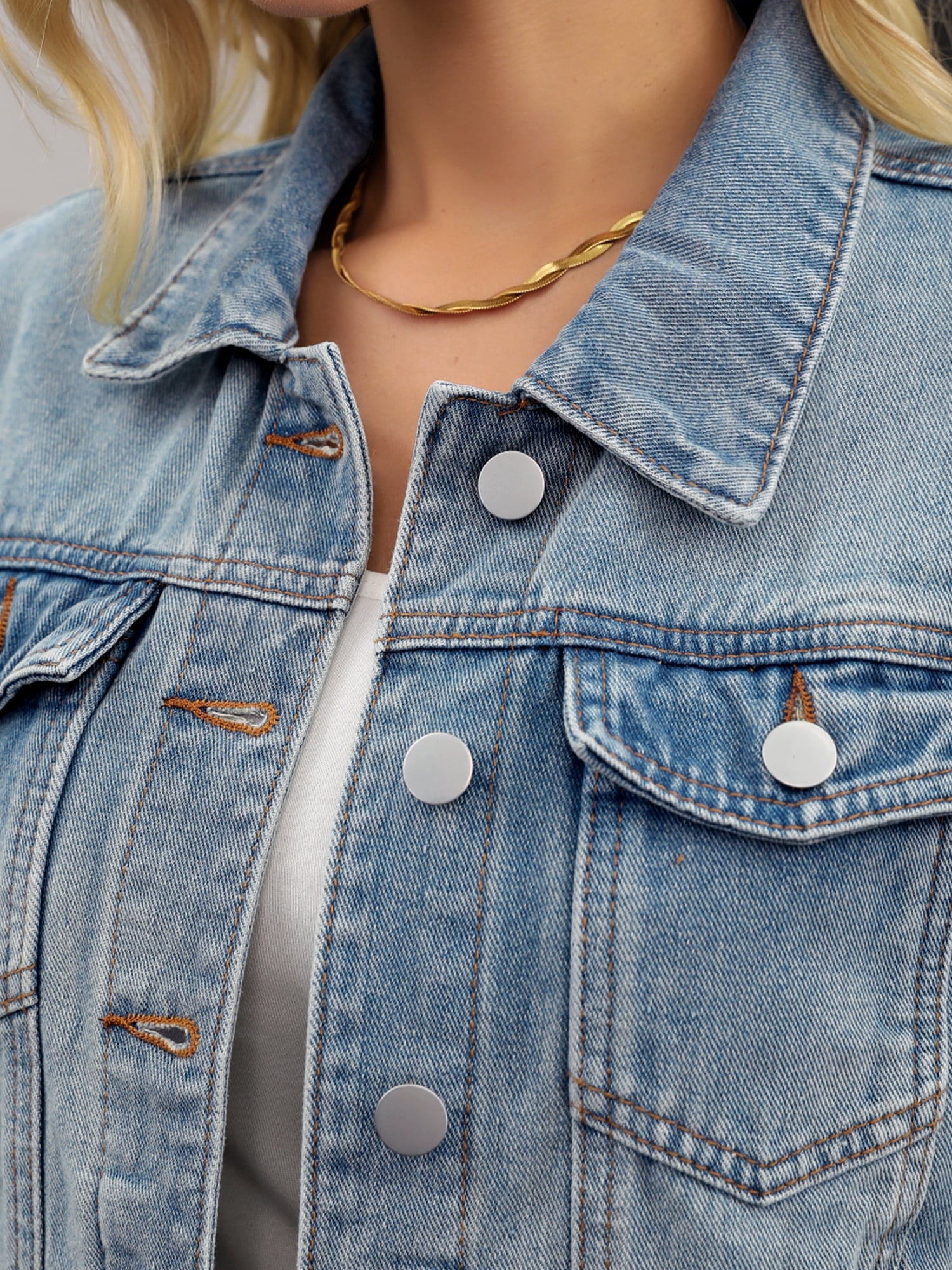 DARING DIVA Women's Cropped 3/4 Sleeve Button Down Washed Denim Jacket 2XL Light Blue