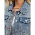 thumbnail image 5 of DARING DIVA Women's Cropped 3/4 Sleeve Button Down Washed Denim Jacket 2XL Light Blue, 5 of 7