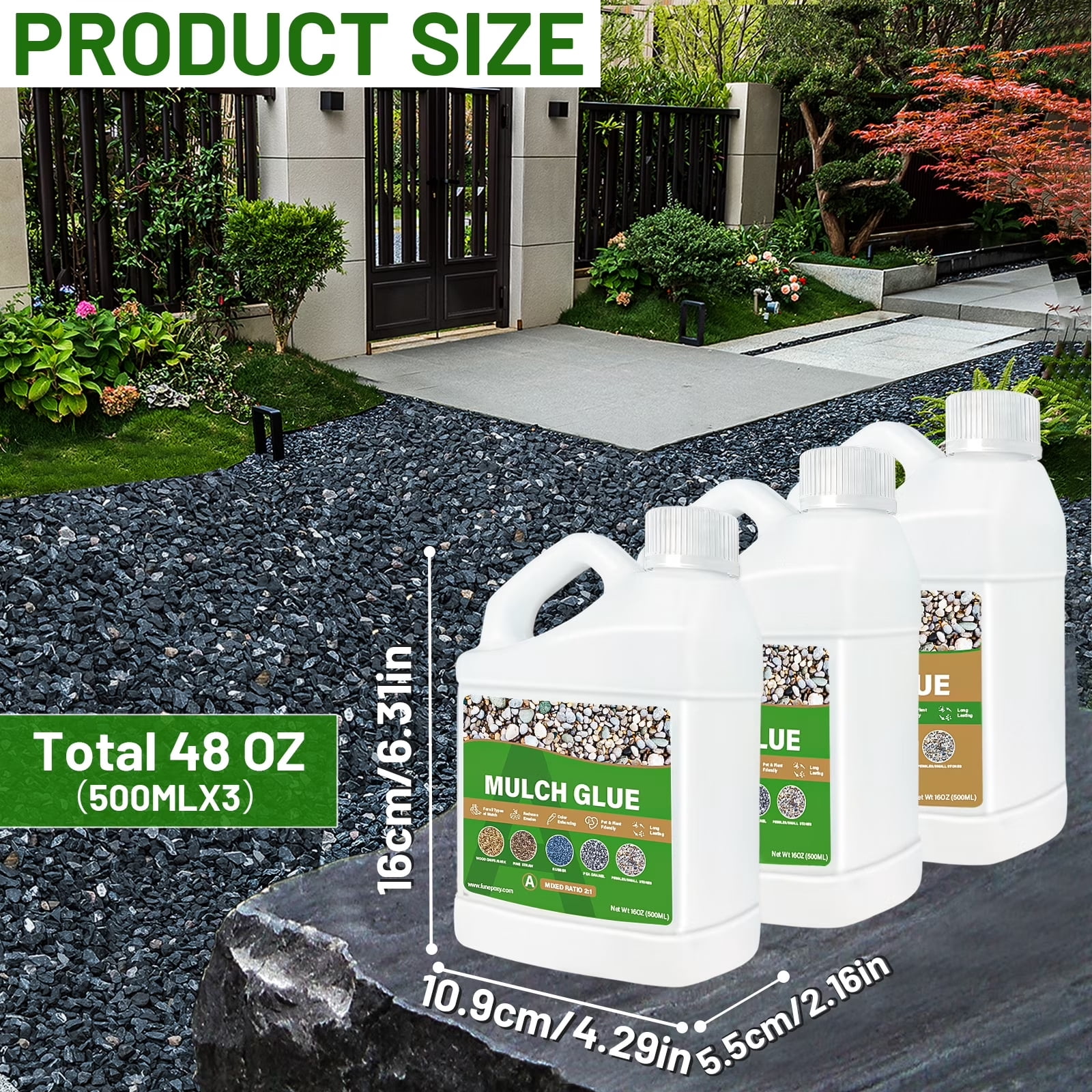 48oz Mulch Glue 2:1 Mixing Ratio  for Landscaping, Ready to Use Fast-Dry Non-Toxic, Strong Mulch Gravel Glue, Rock Glue, Mulch Glue for Garden, Mulch Glue Binder,