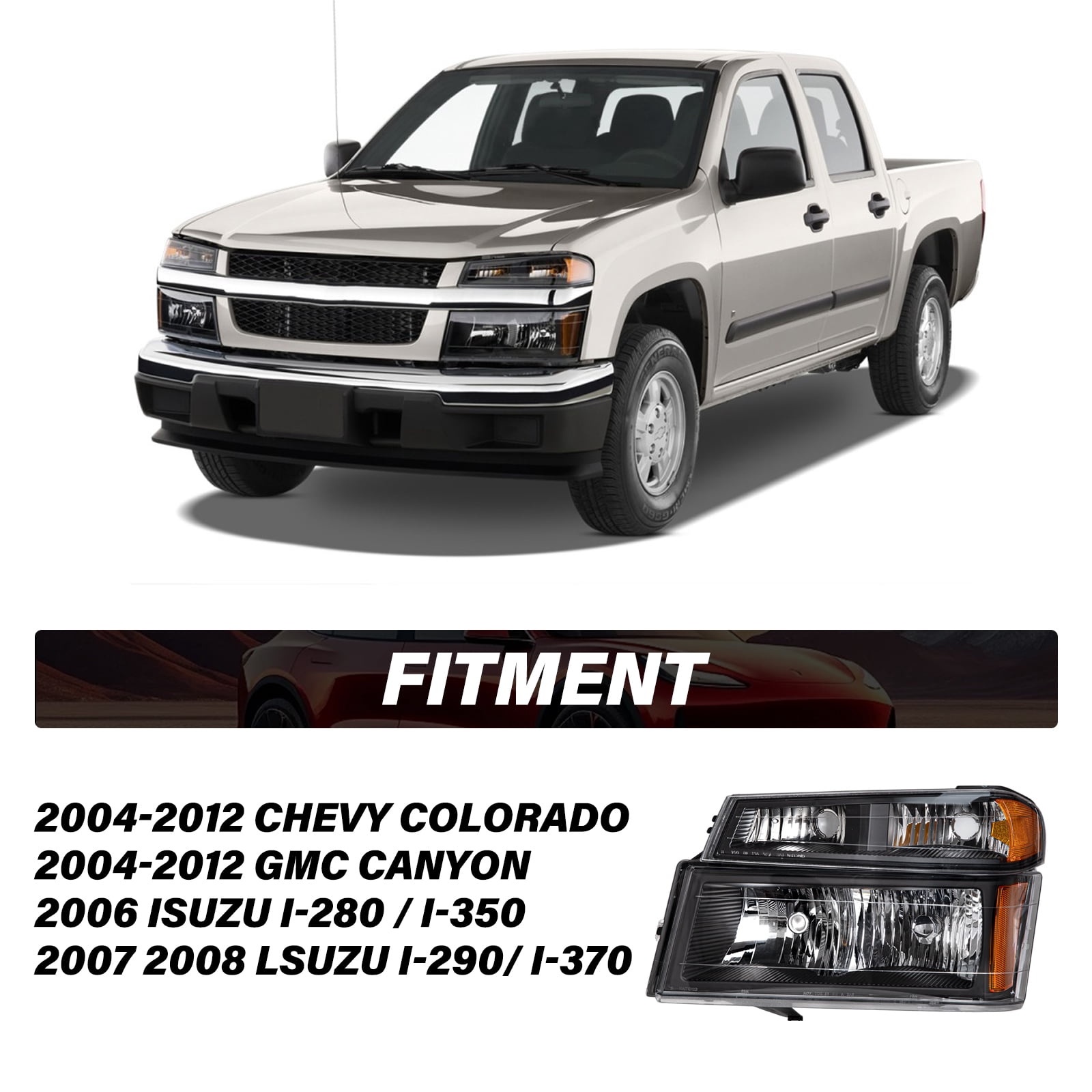 BRYGHT-Black Headlights For 2004-2012 Chevy Colorado/GMC Canyon 4pcs Headlamps 04-12