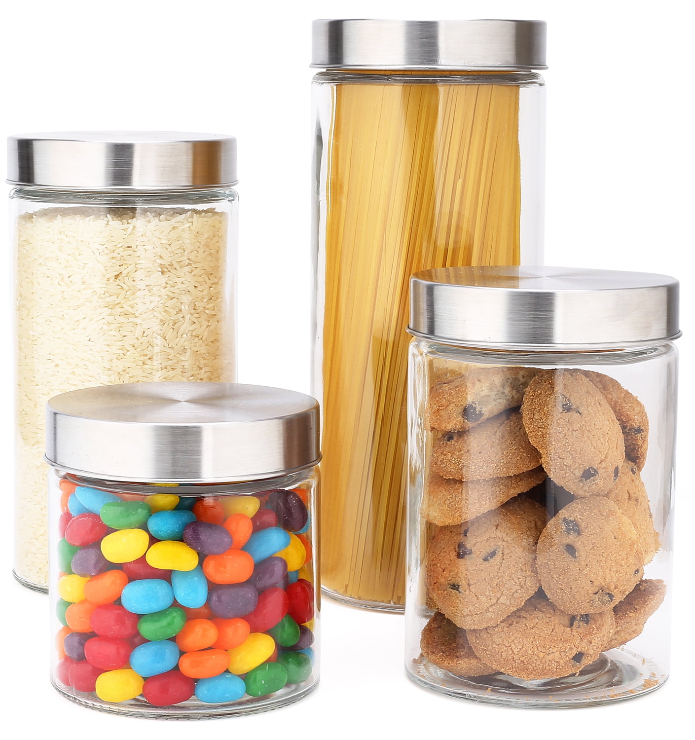 Oggi 4 Piece Square Glass Canister Set with Stainless Steel 