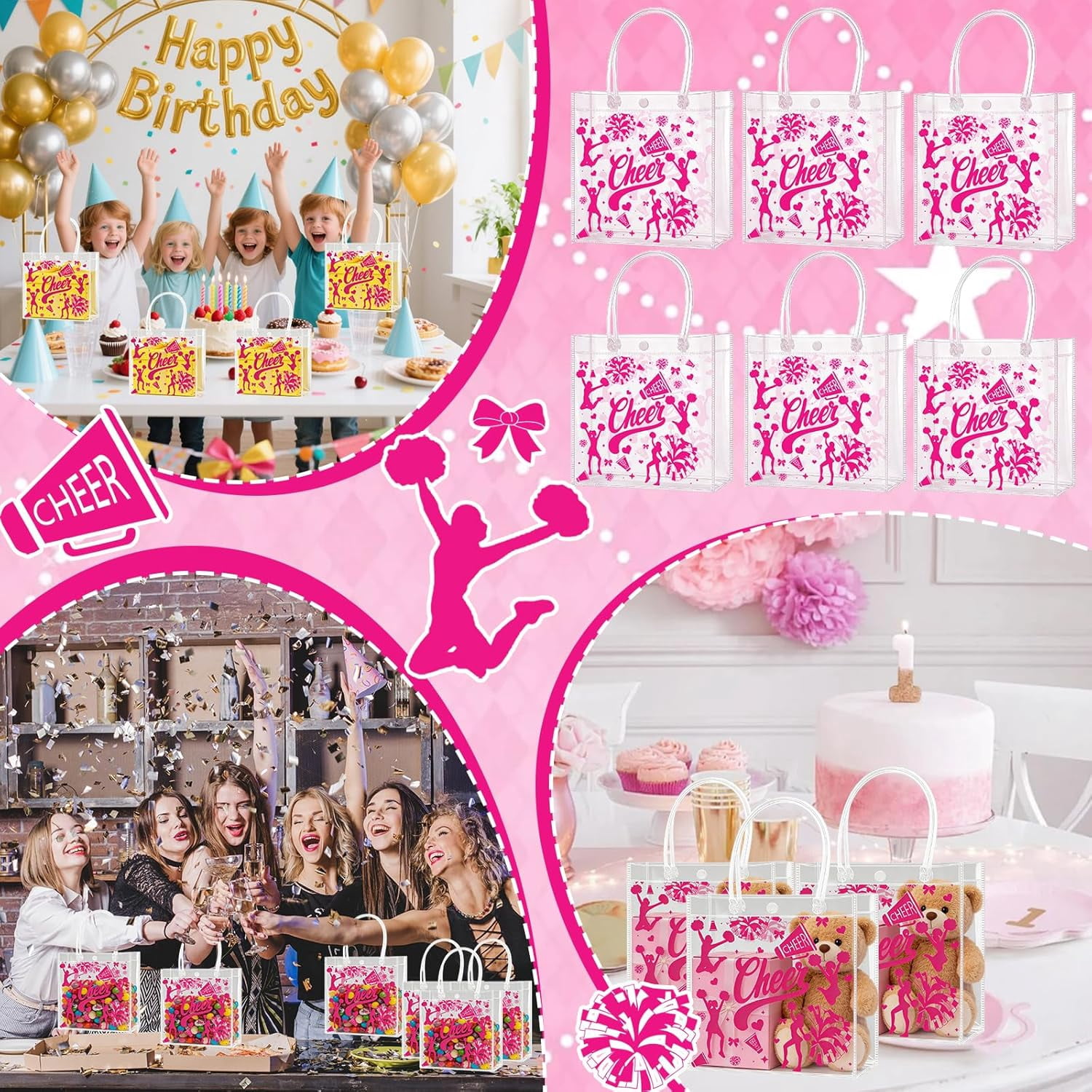 24 PCS Football Goodie Bags Double-Sided PVC Clear Bag Snack Candy Treat Gift Bags with Handle for Super Bowl Party Supplies Football Party Favors Birthday Holiday Decorations