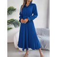 thumbnail image 6 of Women Casual Solid Color Turn-Down Collar Long Dresses Button Flare Sleeves Hundred Pleats Dress, 6 of 7