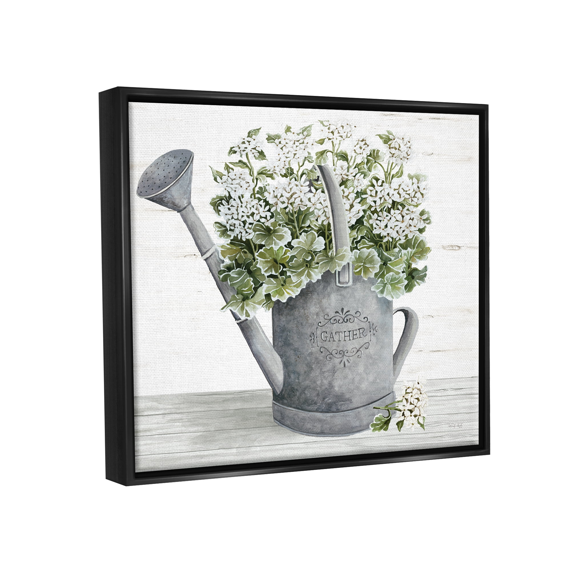 Stupell Country Watering Can Bouquet Botanical & Floral Painting Black Floater Framed Art Print Wall Art