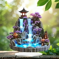 Desktop Rockery Flowing Water Fountain | 2D Flat Design | Feng Shui Wheel | Continuous Water Circulation | Artistic Desktop Decor | Visual Effect | Compact Size | 1 Piece