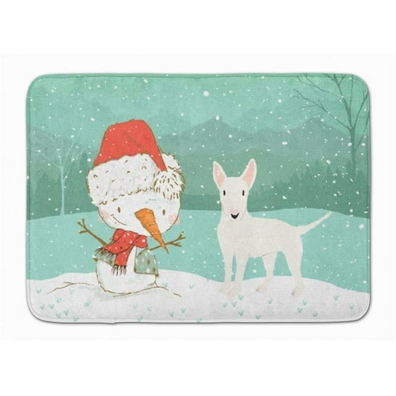 White Bull Terrier Snowman Christmas Machine Washable Memory Foam Mat
