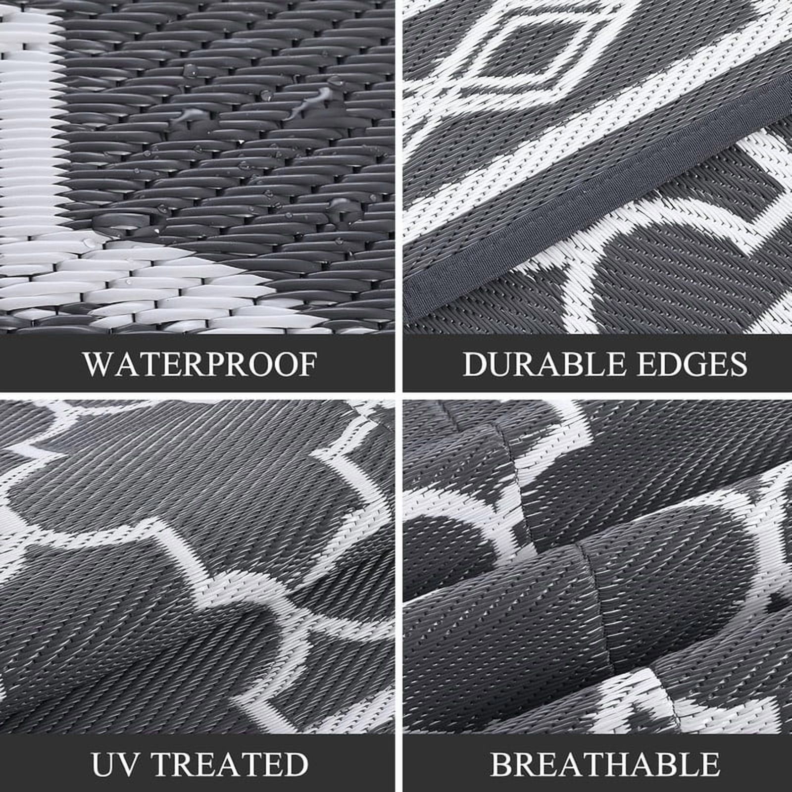 Outdoor Rug 10x14 Reversible Mats, Plastic Straw Rug, Large Floor Mat and Rug for Outdoors, Modern Area Rug, Patio, Backyard, Deck, Picnic, Beach, Trailer, Camping, Grey/White(Geometric)