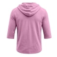 thumbnail image 5 of Mens Thin 3/4 Sleeve V Neck Hoodie Shirts Drawstring Hooded Pullover Loose Fit Beach Athletic Casual Sweatshirt Pink XL, 5 of 7
