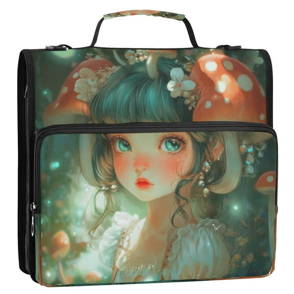 Circular Folder Package 13.6*3.5*12.4 Inches ,Binder Bag，Binder Organizer，Zipper Binder，3 Ring Binder ,Suitable for Work Mushroom Beauty